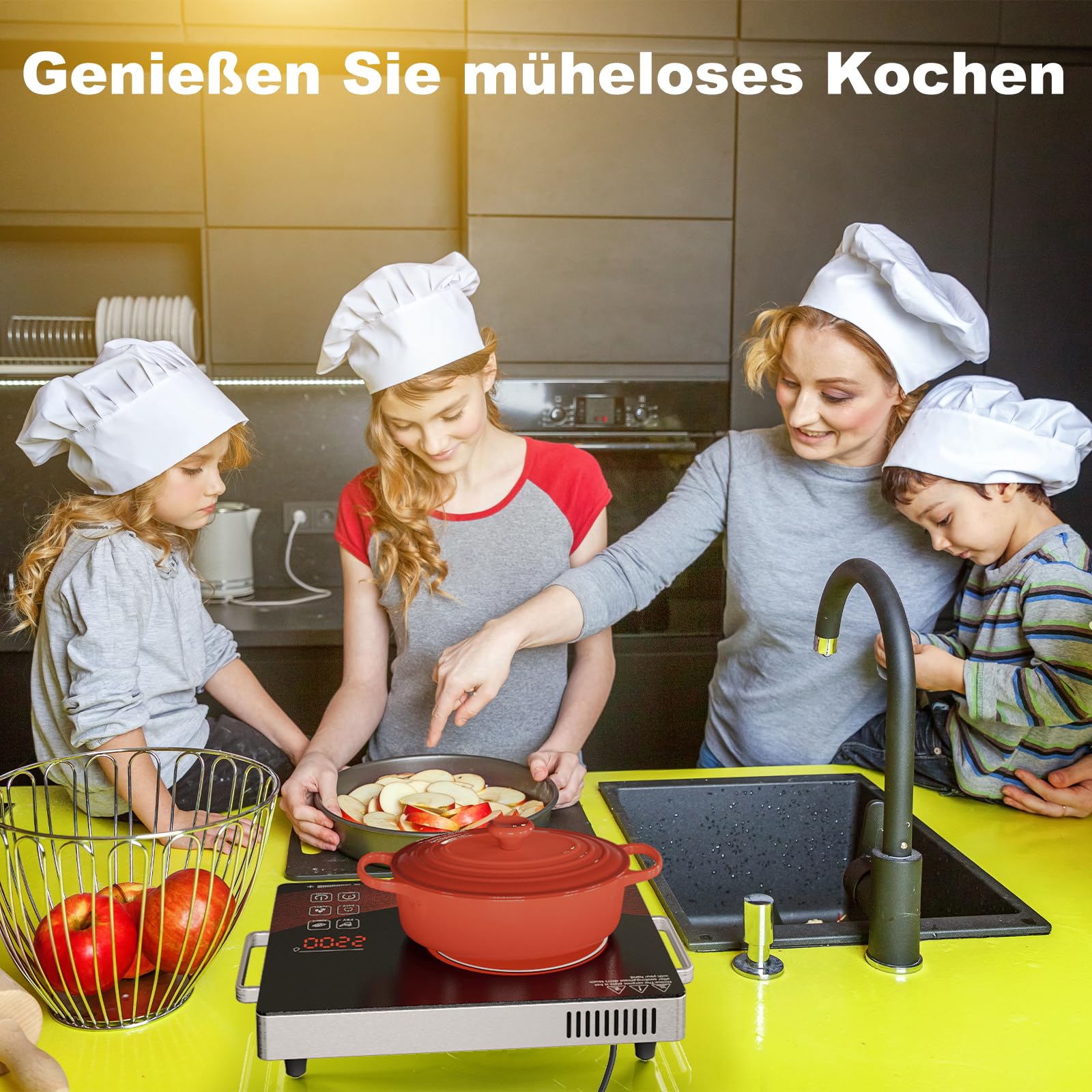 Glaskeramik Kochplatte 1 Platte Tragbar, Keramik Kochfeld Kochplatte 1er, Elektrisch Herdplatte mit Stecker, 18 Leistungsstufen, Timer, Kindersicherung, 2200W, 220-240V