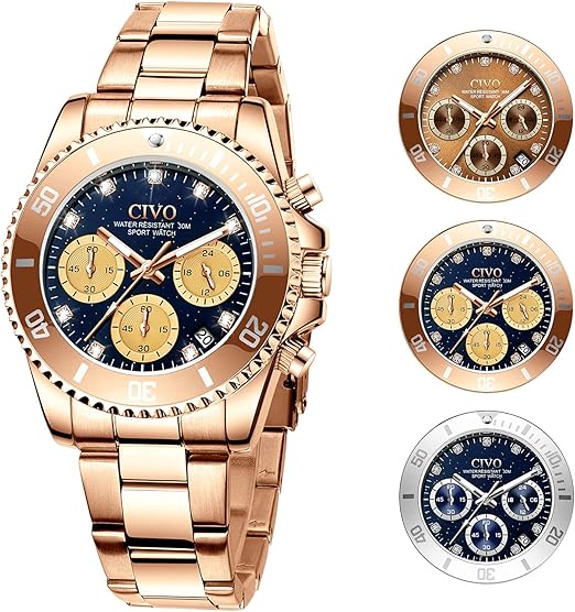 Montre Femme Etanche Or Rose Montres Femme Acier Inoxydable Analogique  Bracelet Montres pour Femme Celeste Strass Quartz Mode Date Entreprise  Élégant (S Or Rose/Bleu) : Amazon.fr: Montres