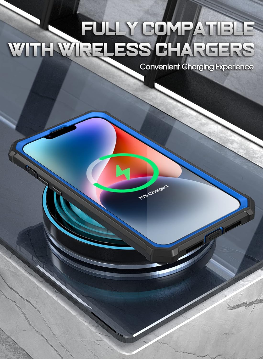 Poetic Guardian Case Compatible with iPhone 14 Plus 6.7 Inch, [20FT Mil-Grade Drop Tested] Full-Body Shockproof Protective Rugged Clear Cover Case with Built-in Screen Protector, Blue/Clear - Image 4