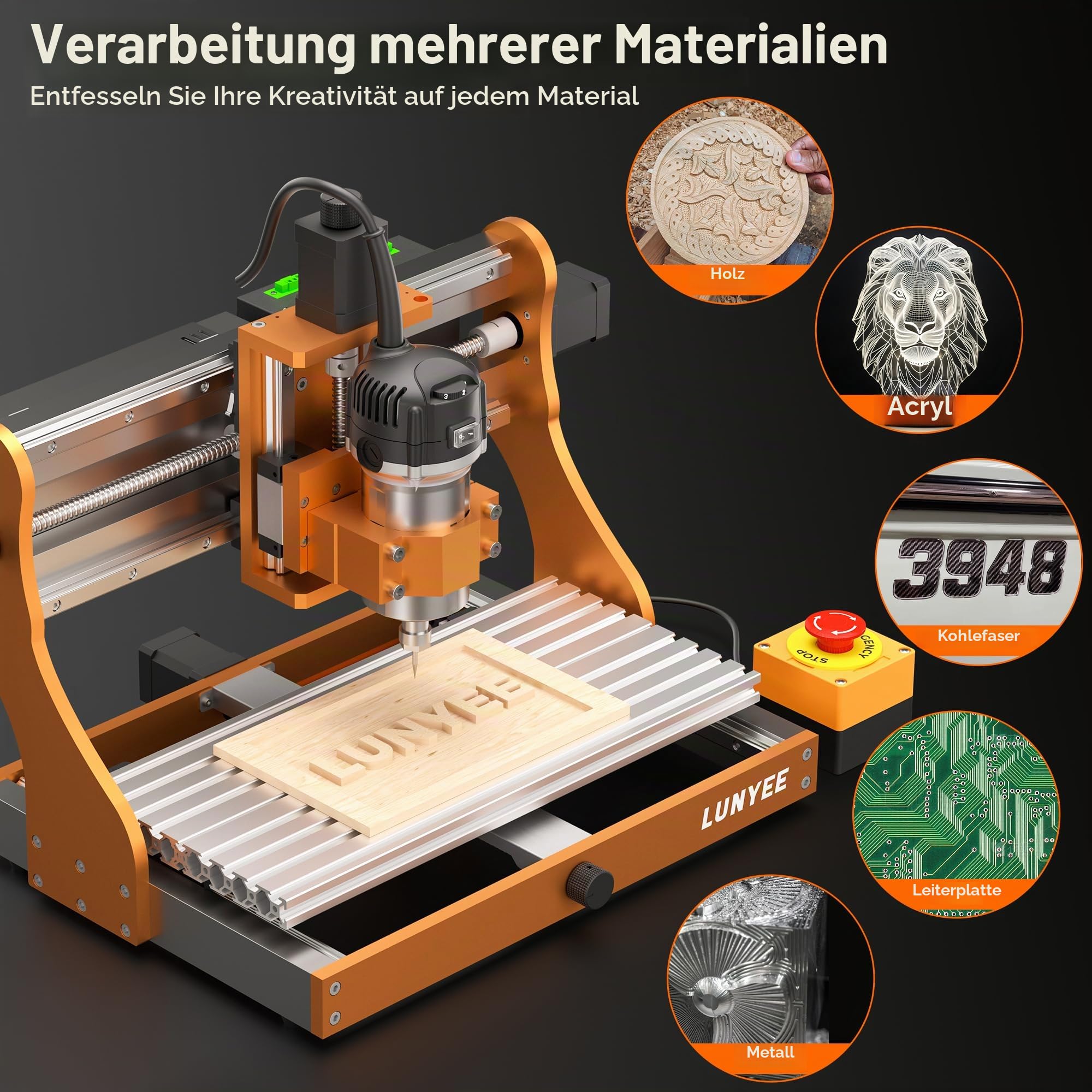 LUNYEE 3020 Nova CNC-Fräsmaschine, Ganzmetall-Linearführungen und Kugelgewindetriebe an allen XYZ-Achsen mit 800-W-Fräsmotor, geeignet zum Schneiden von Aluminium, Messing, Plastik, Holz, Acryl, MDF