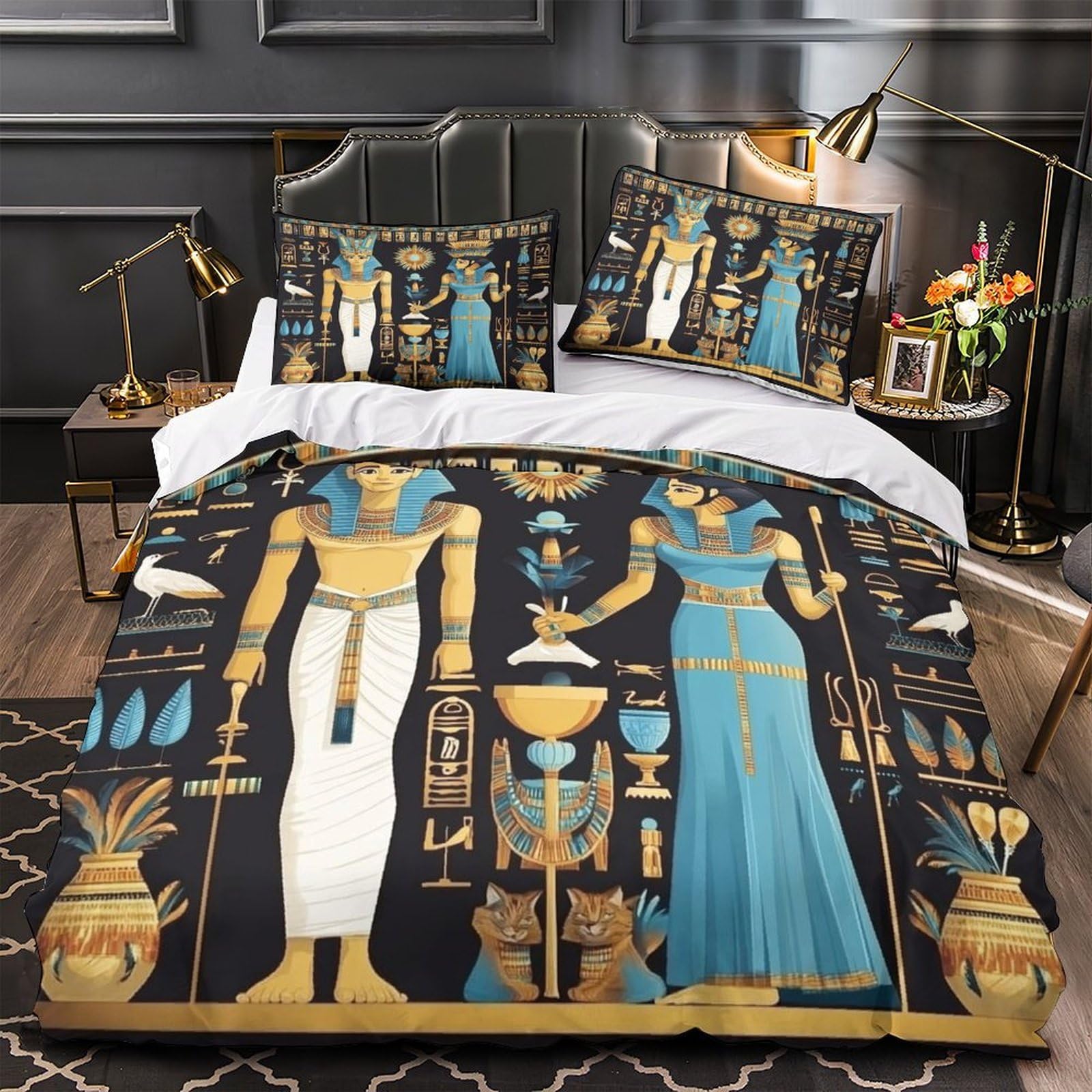 Housse de couette Égypte antique en microfibre 200x200 cm pour lit deux personnes