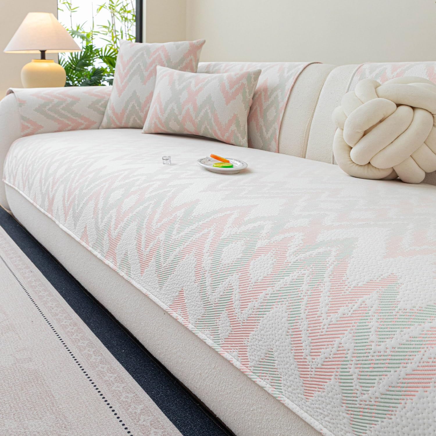 ZGWRYI Summer Cooling Couch Cover Non Slip Sofa Protector Pet Pet Friendly Couch Mat Breathable Washable Sectional Sofa Slipcovers Ice Silk Fiber Couch Pad(Pinkish green,70x150cm)