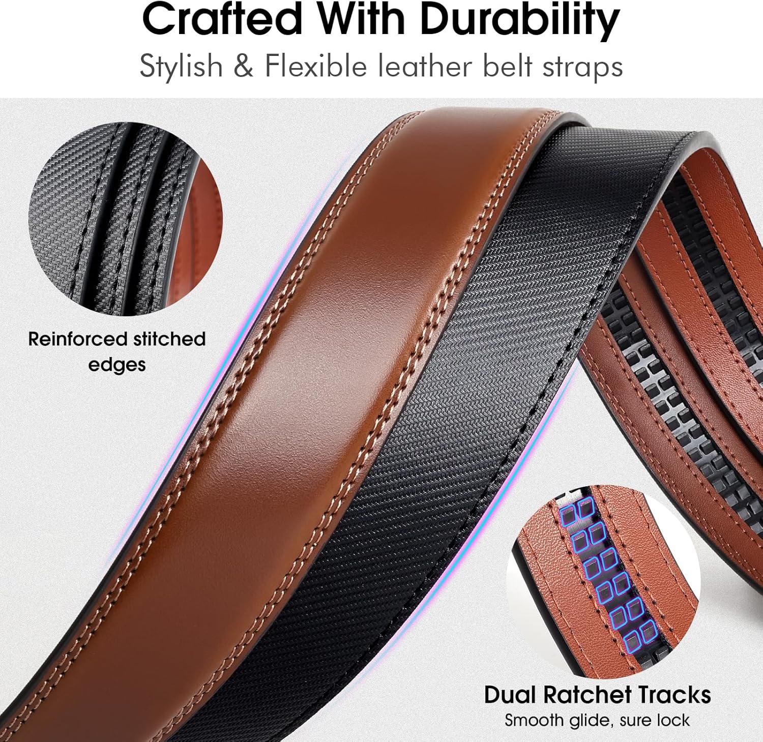 BELTROAD Ratchet Belts for Men- 2-Pack Men‘s Ratchet Adjustable Click Slide Belts for Dress Casual 1 3/8" Leather Belt Gift - Image 5
