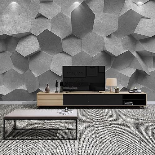 Miniatura 3 de Mural 3D estereoscópico gris geométrico moderno rombo edificio espacial, papel pintado grande extraíble 3D para restaurante, sala de estudio,