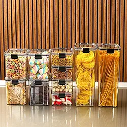 Kit 10 Potes Herméticos Organizadores Empilháveis para Mantimentos - Pote Hermético BPA Free - Utensílios para Cozinha, Armário, Alimentos, Porta Mantimentos, Empilhável