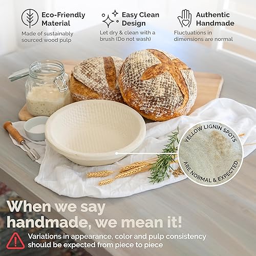 Miniatura 5 de Bulka Banneton - Cesta para pan, pulpa de madera de abeto, redondo, 9 pulgadas, suministros para hornear pan de masa madre Brotform  Cuenco