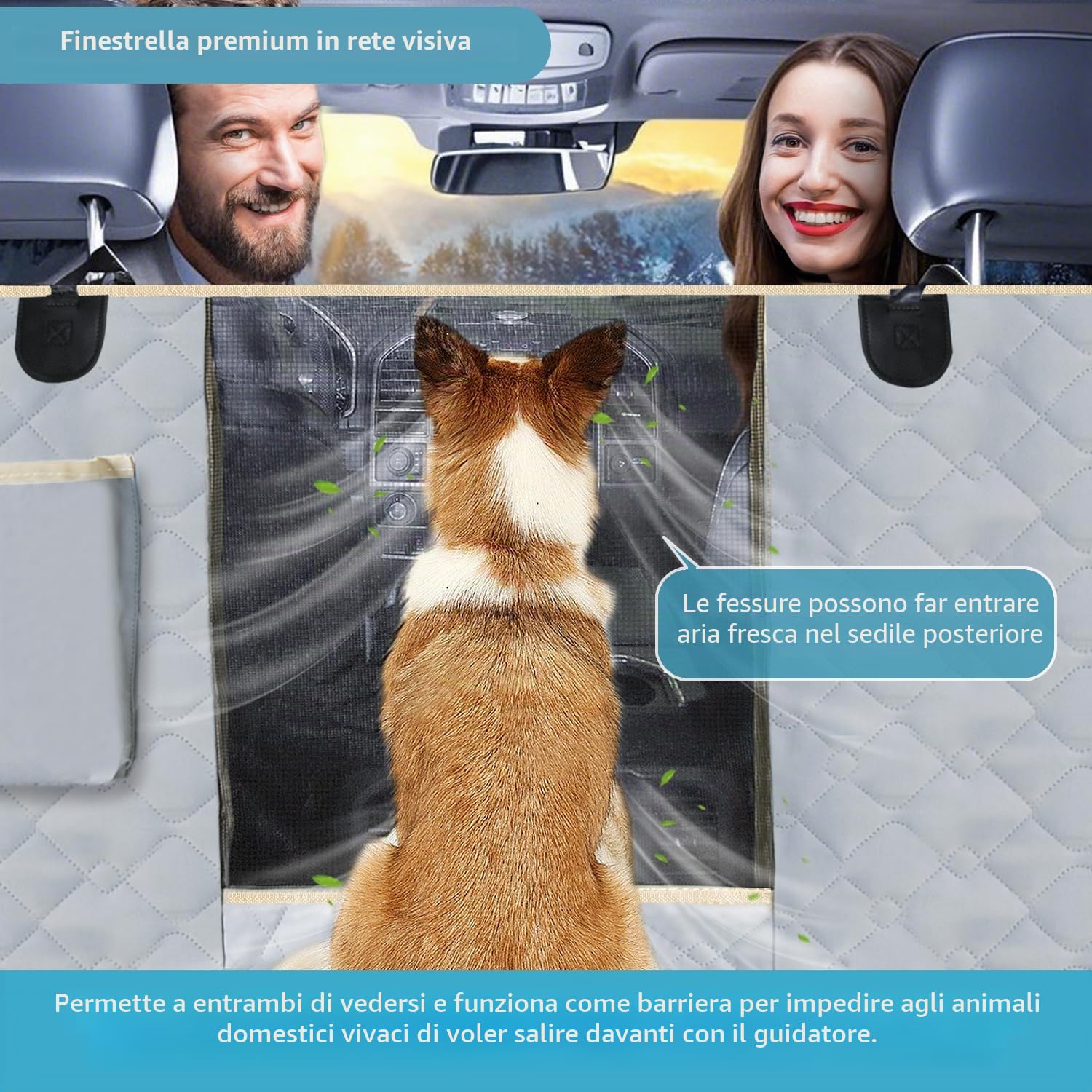 Lassie Coprisedili per auto per cani con 2 cinture di sicurezza, amaca impermeabile per auto per cani con finestra in rete, durevole, antigraffio, antiscivolo, protezione universale per auto, camion e