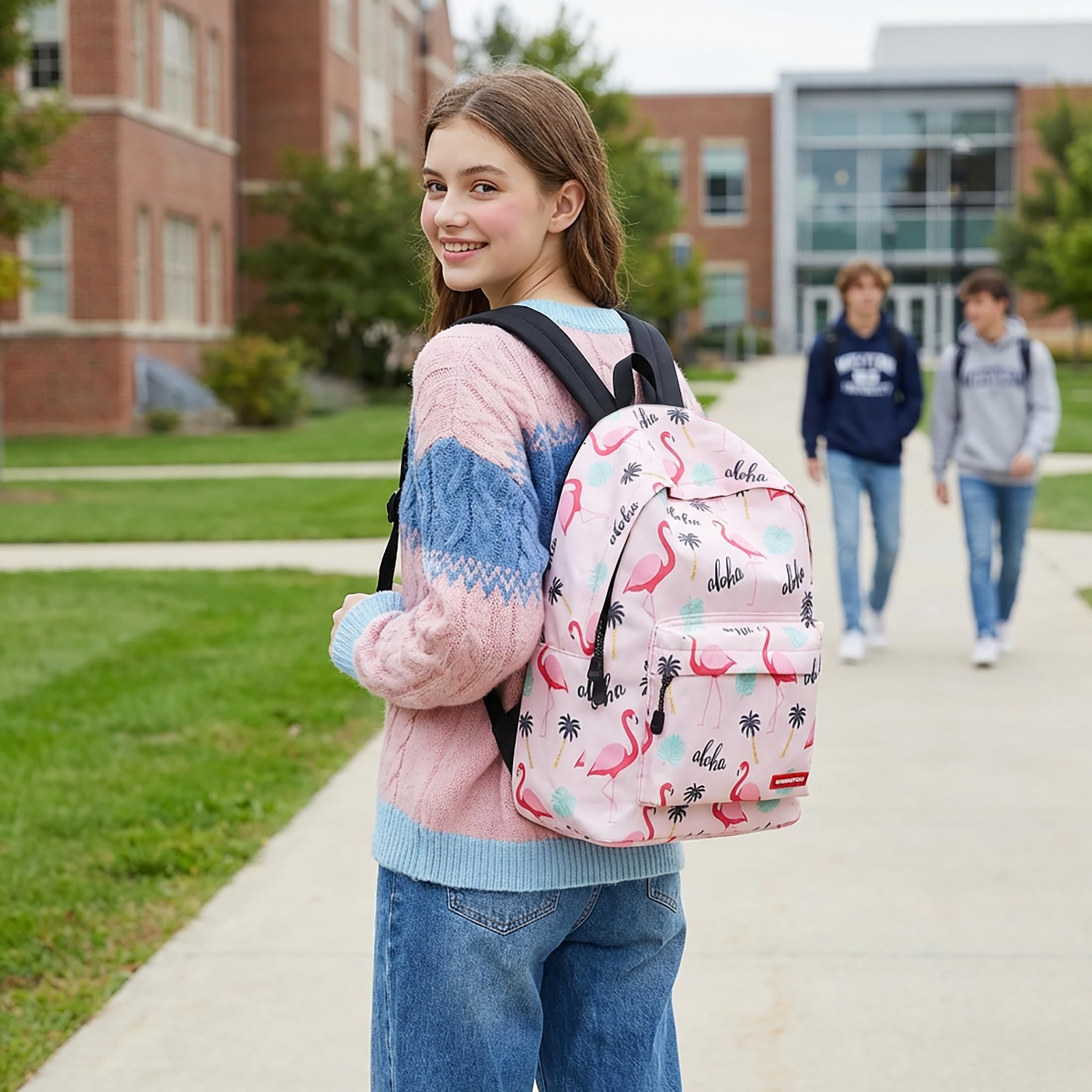 Sac a Dos Fille College Joli Cartable Ecole Primaire Scolaire pour Ado Enfant Sac à Dos pour Ordinateur Portable Flamant A