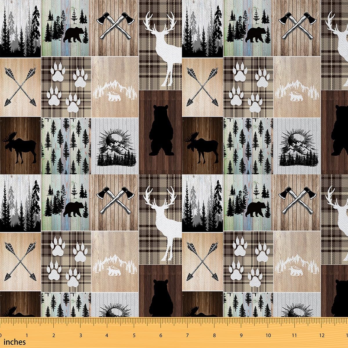 Farmhouse Bear Fabric by The Yard, Cabin Wood Grain Moose Upholstery Fabric for Chairs, Reversible Wild Lodge Hunting Decorative Waterproof Fabric for DIY Indoor and Outdoor Projects, 10 Yards