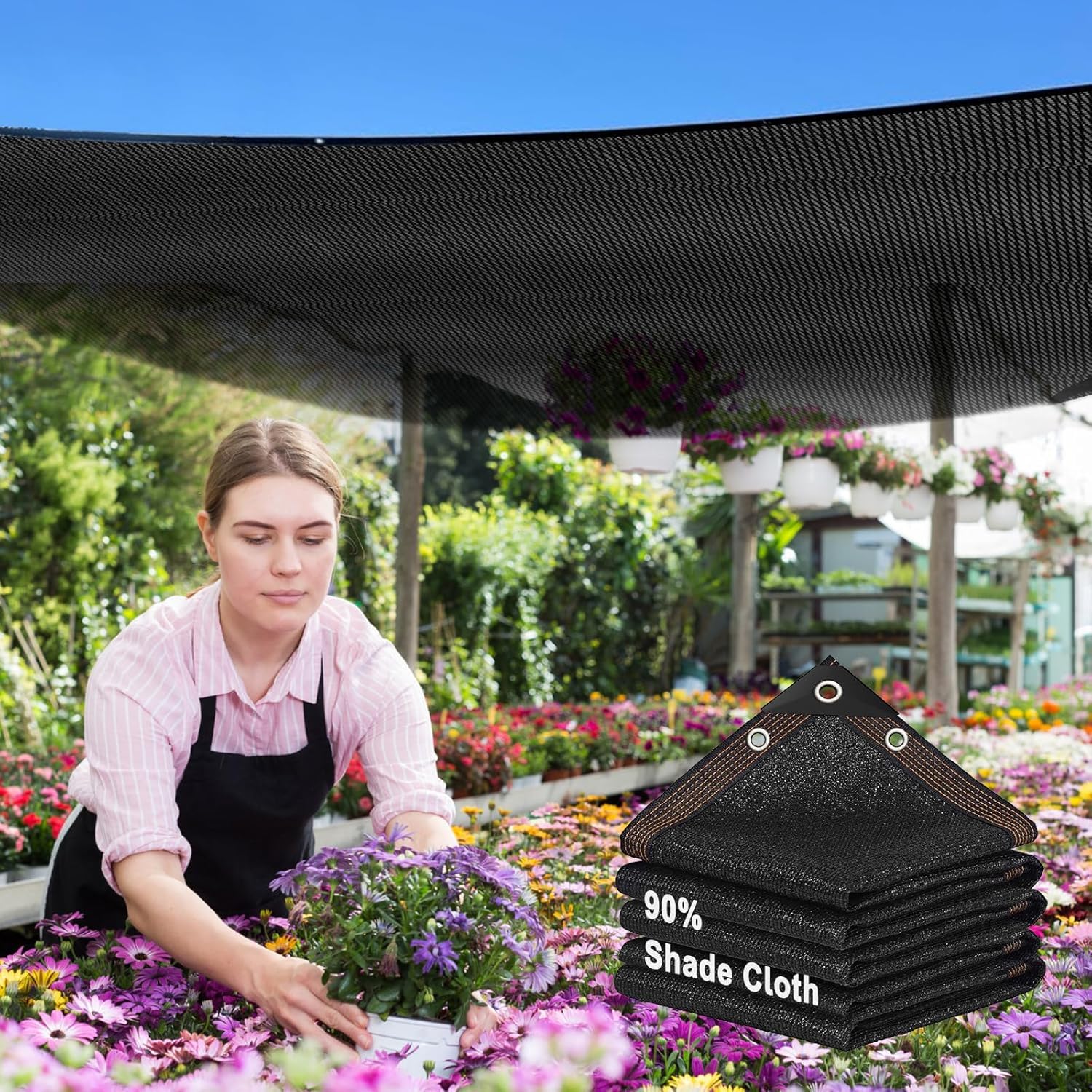90% Shade Cloth,20x20ft Tear Resistant Sun Shade Net with Reinforced Grommet,Durable Garden Shade Tarp Cover for Greenhouse,Plant Cover, Chicken Coop,Patio and Pergola,Black