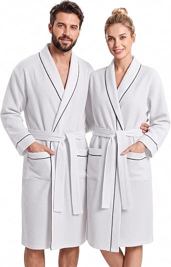 Cuffbow Cotton Robe for Women or Men Lightweight Waffle Knit Bathrobe Couple V Neck Spa Sleepwearjust 1 Set