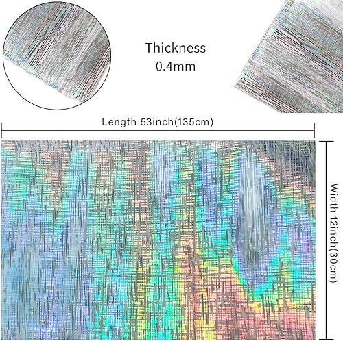 Miniatura 32 de HYANG - Hojas de piel sintética de vinilo holográfico transparente de PVC con diseño de pentágono grande, 1 rollo de 12 x 53 pulgadas