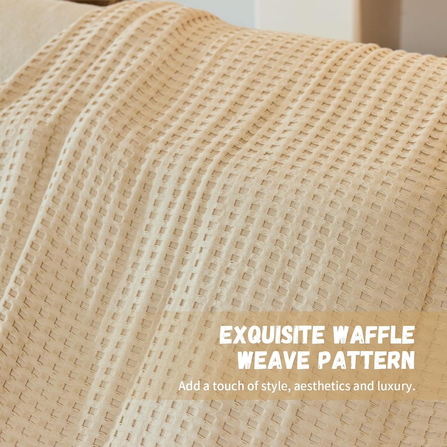 100% Cotton Waffle Weave Sofa Blanket, Lunch Break, Queen Bed, Outdoor Camping Blanket. (Apricot, 40 × 60 inches) - Image 4