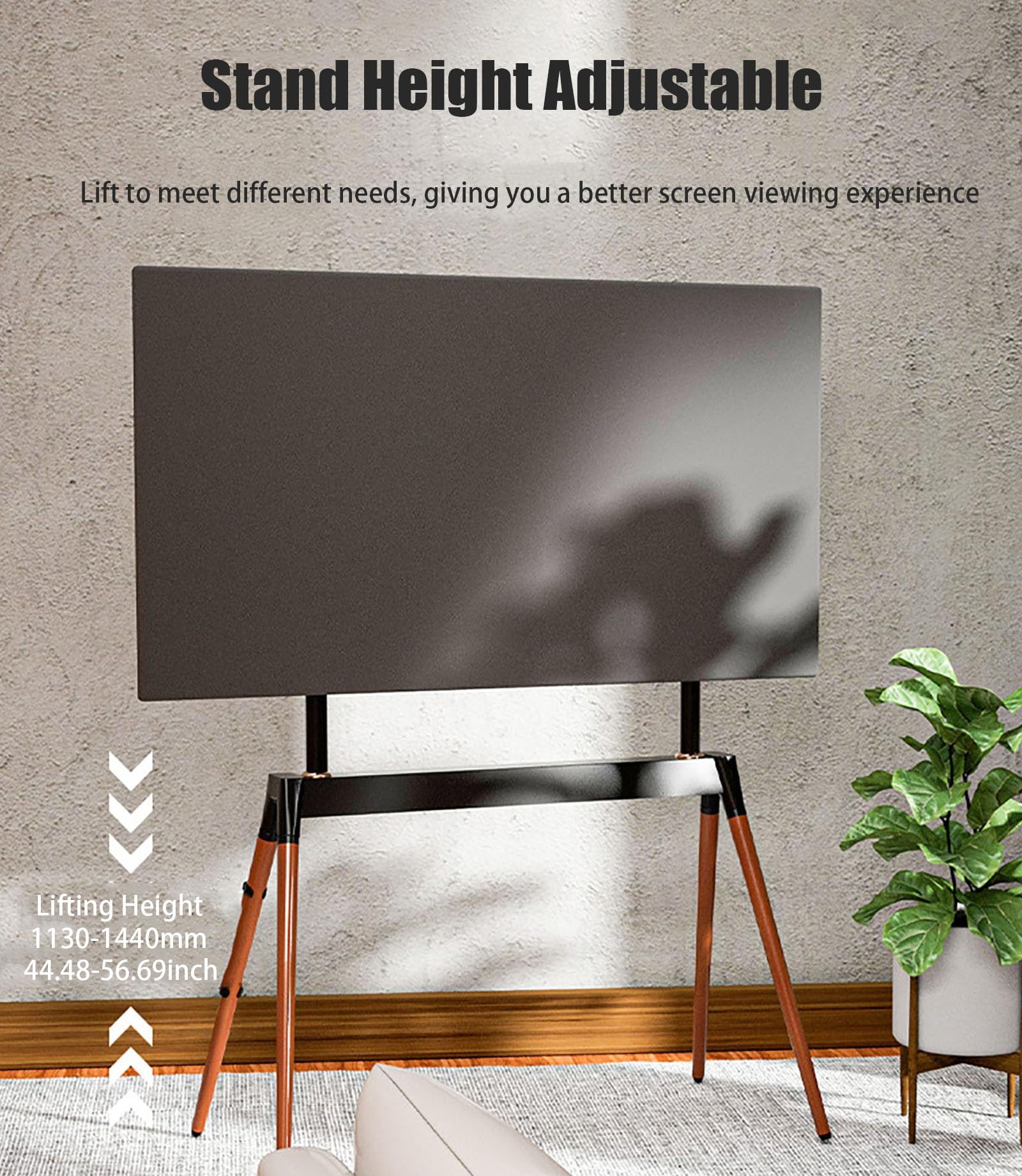 Soporte de TV para Pantallas Planas Curvas LCD/LED de 55 a 86 Pulgadas, soporta hasta 88,1 Libras, Soporte de Suelo Ajustable para TV con gestión de Cables, Resistente 4 Patas (Negro)