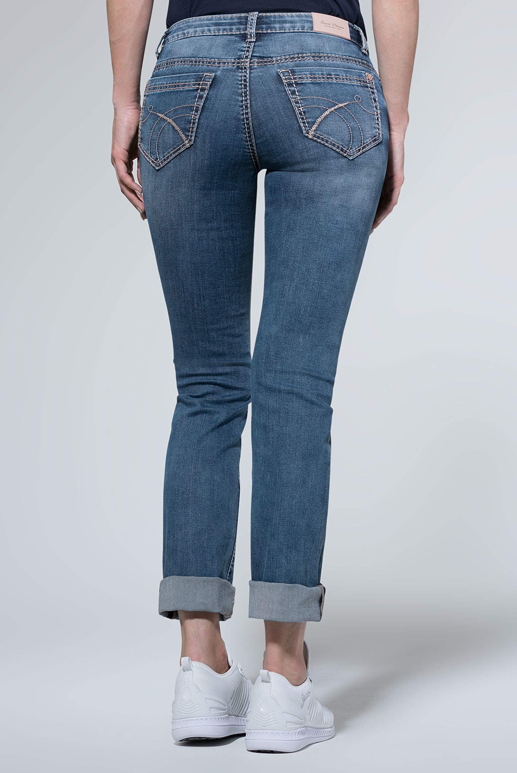 SOCCX Damen Jeans RO:My Regular Fit | Bequeme Stretch Denim mit geradem Bein, mittlerer Bundhöhe & formstabilem Alltag, Büro & City-Looks | Dark Stone Used, 30 30