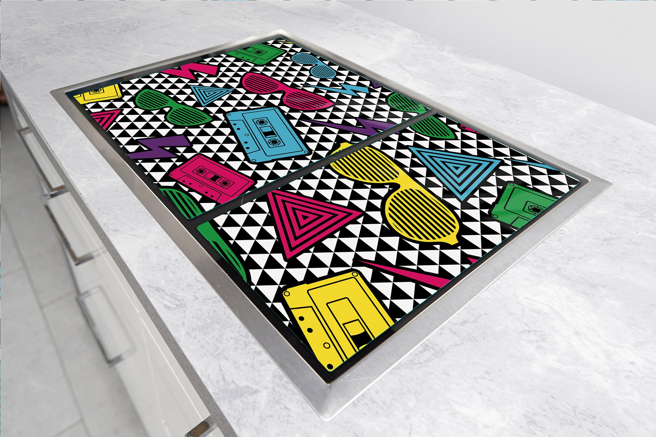 TMK ArtDeko Piastra di copertura per piano cottura in vetroceramica 35 x 52 cm 2 pezzi induzione universale per piani cottura protezione antispruzzo tagliere in vetro temperato, gocce