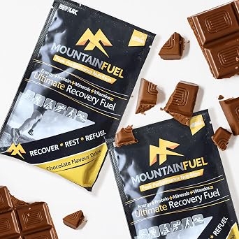 Mountain Fuel Ultimate Recovery Multipack. Contains 4 X Chocolate Energy Sachets for Runners, Cyclists, Marathon Training and Climbing. Contains Carbohydrates, Protein, Fibre and Minerals. WADA-safe.