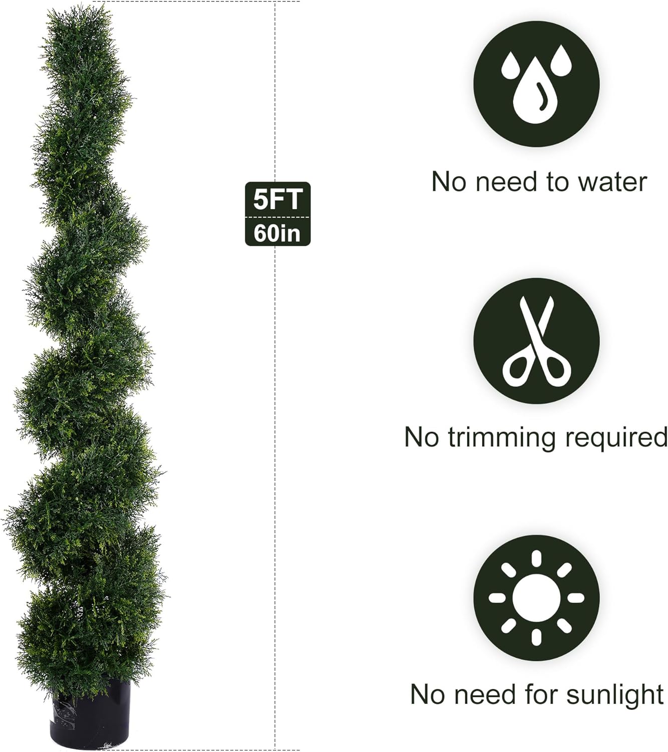 5FT Spiral Artificial Topiary Trees, Artificial Outdoor Plants - Faux Cedar Trees for Front Porch Indoor Outdoor Decor Artificial Plants UV Resistant Set of 2 - Image 2