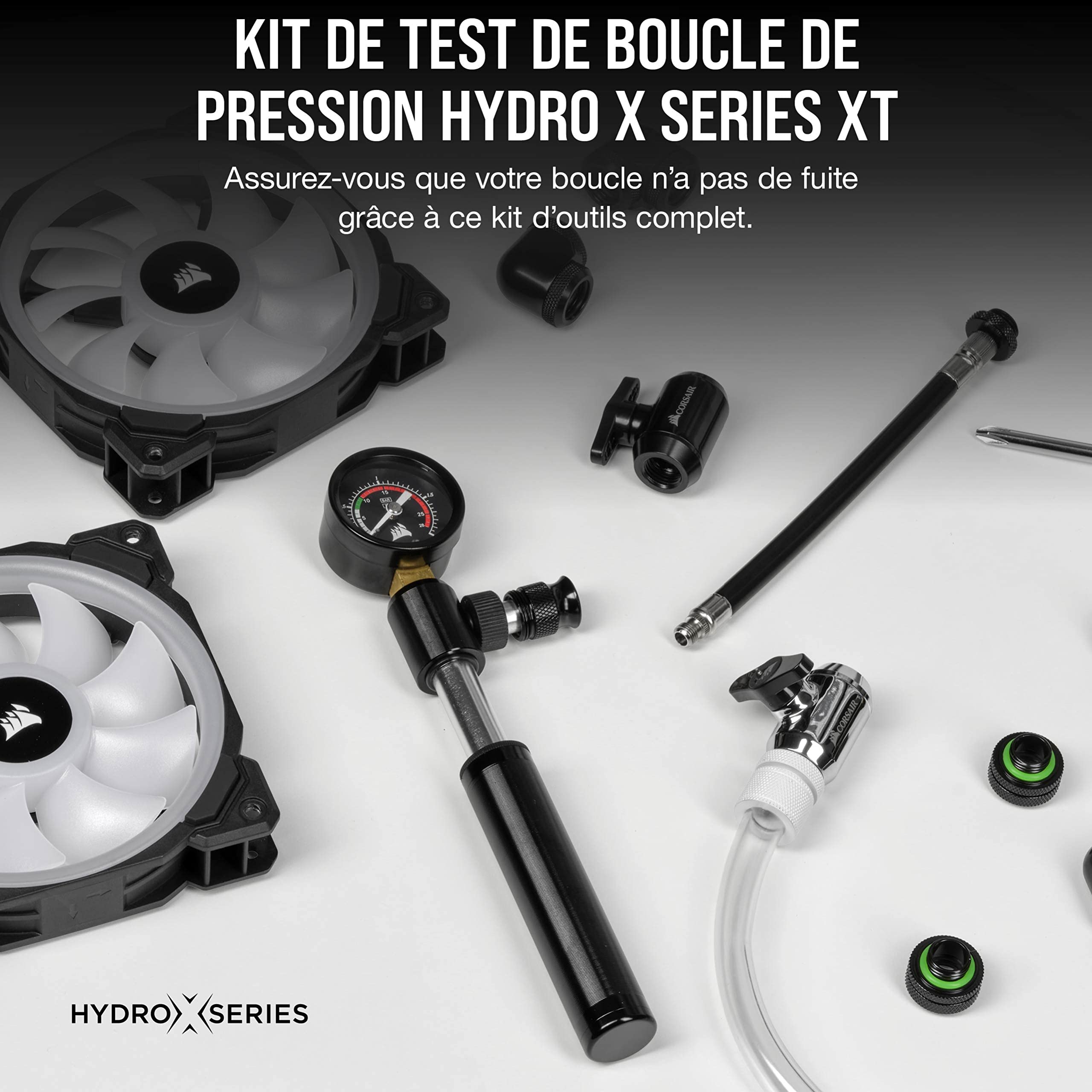 Corsair Kit de Test de Fuite de Pression Hydro X Series XT (Rapide et sécurisé, Pompe à air Manuelle Incluse, Relevés de Pression précis) Noir