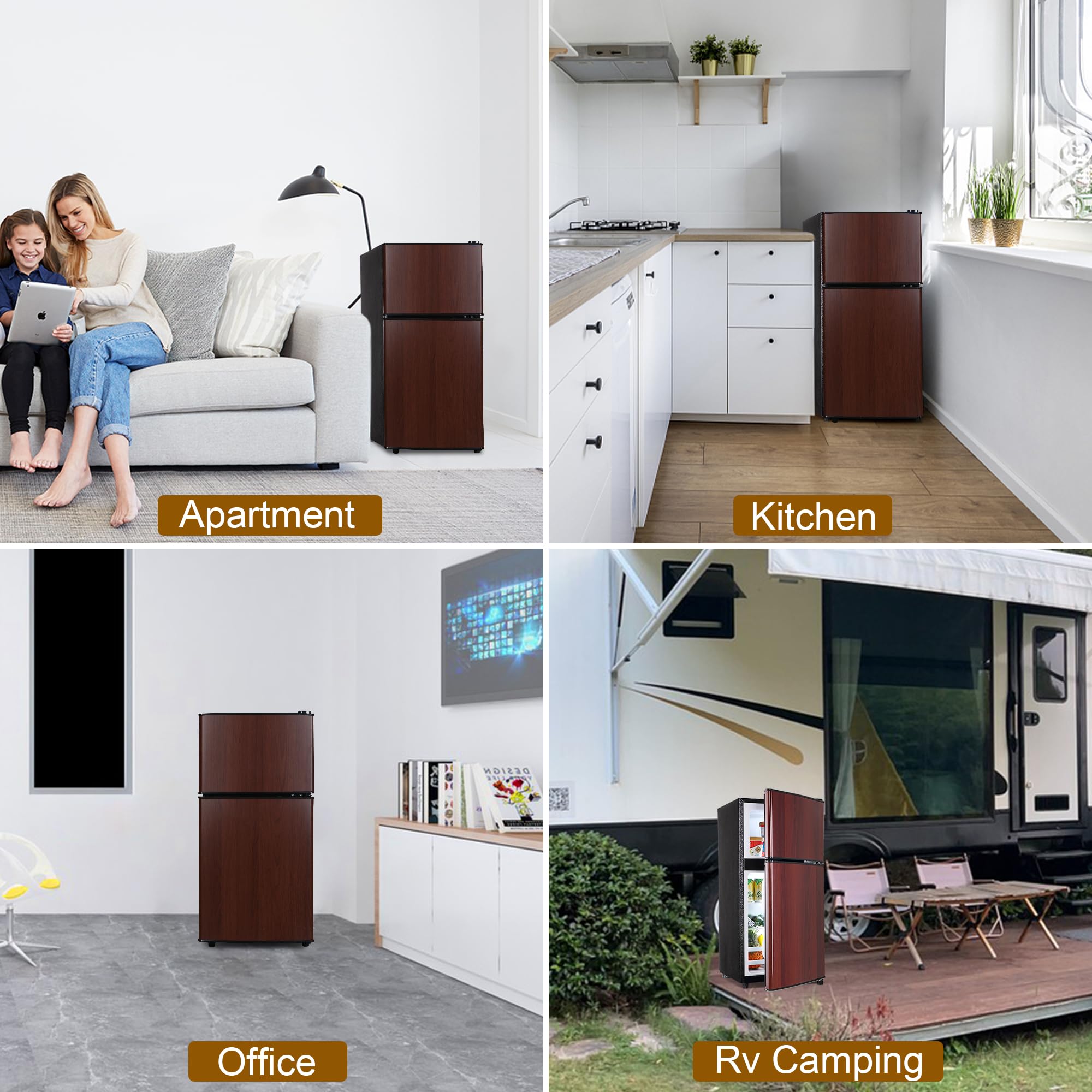 Ootday 3.4 Cu.Ft Compact Refrigerator, Small Fridge With Double Door, Apartment Size Refrigerator With 7 Level Adjustable Thermostat Control Perfect For Kitchen Dorm Apartment Office Wood on Fridge.com - View 6