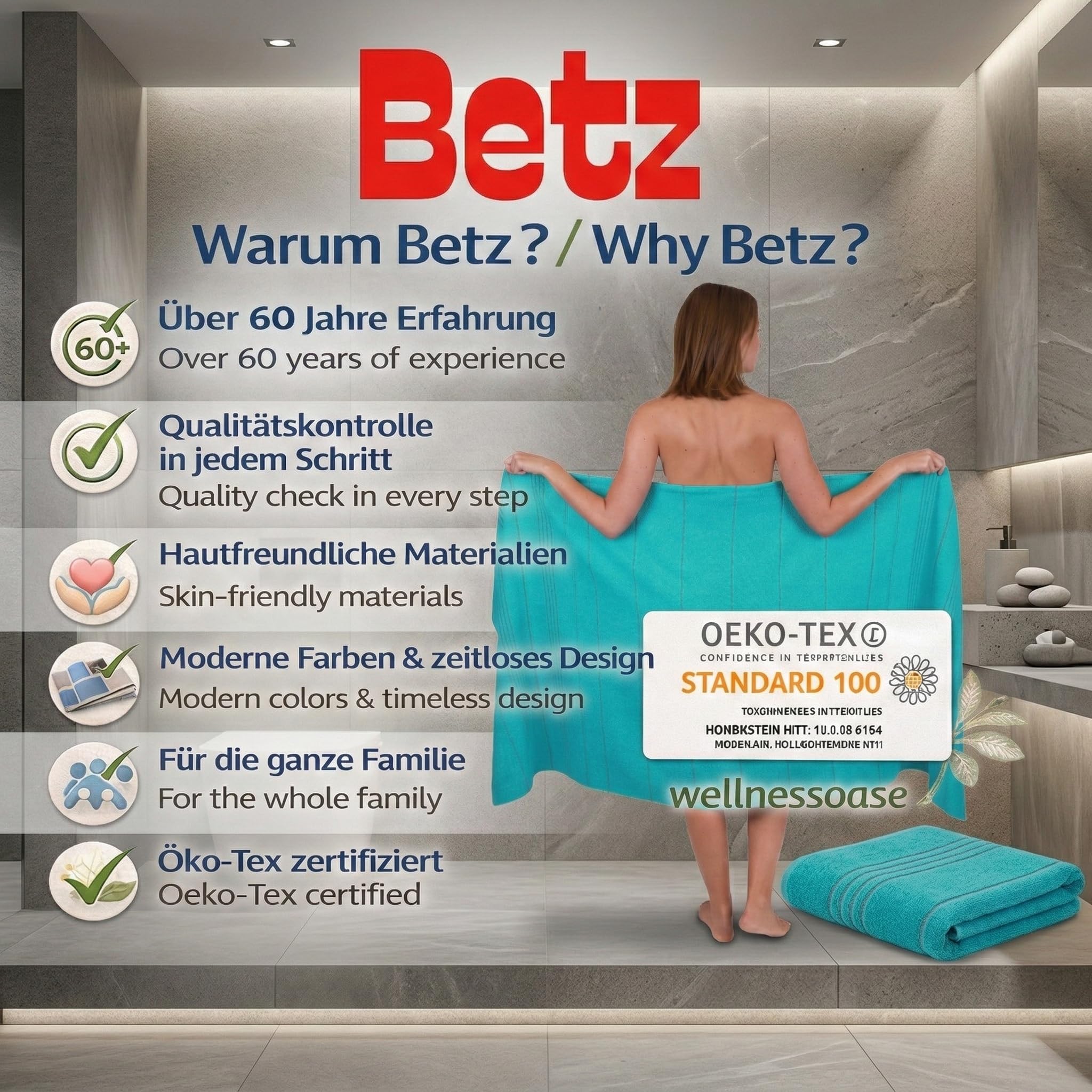 Betz Premium XXL Asciugamano - telo mare grande - asciugamano sauna in 100% cotone - telo mare - 90x180 cm LINES (turchese)