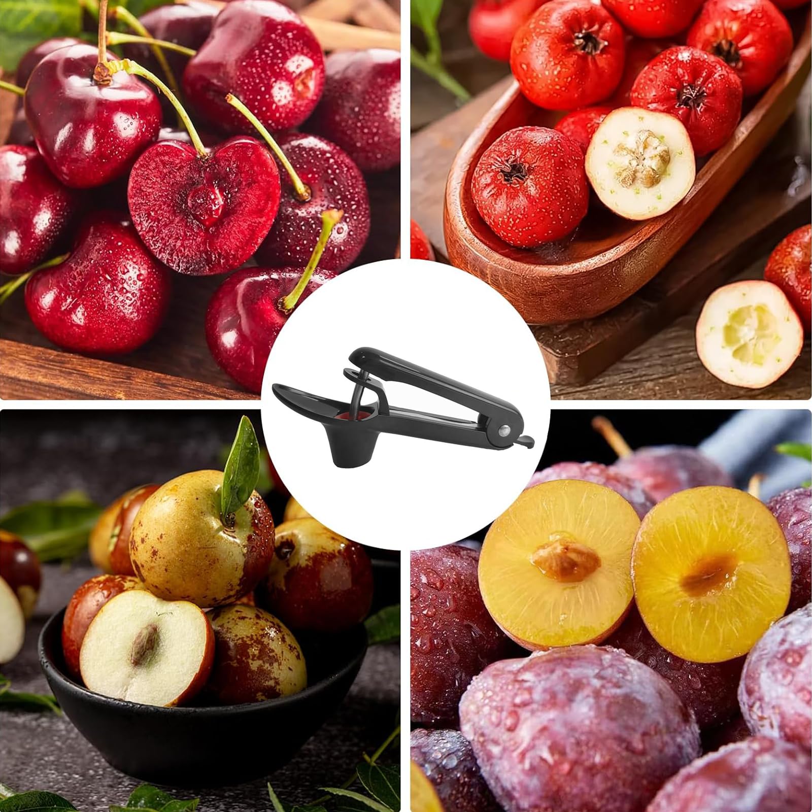 Deshuesador De Cerezas,Acero Inoxidable Con Base De Silicona - Ideal Para Mermeladas Y Repostería - Multifuncional Fácil Limpieza Bonito Uso Seguro,Adecuado Para Deshuesar Cerezas En La Cocina (Negro)