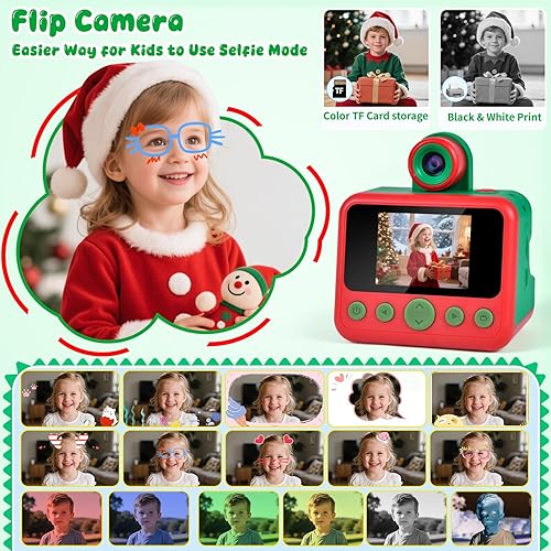 Miniatura 2 de Cámara de impresión instantánea para niños con bolsa de transporte, cámara HD 1080P para niña con 4 rollos de papel de impresión, bolígrafos de Rojo