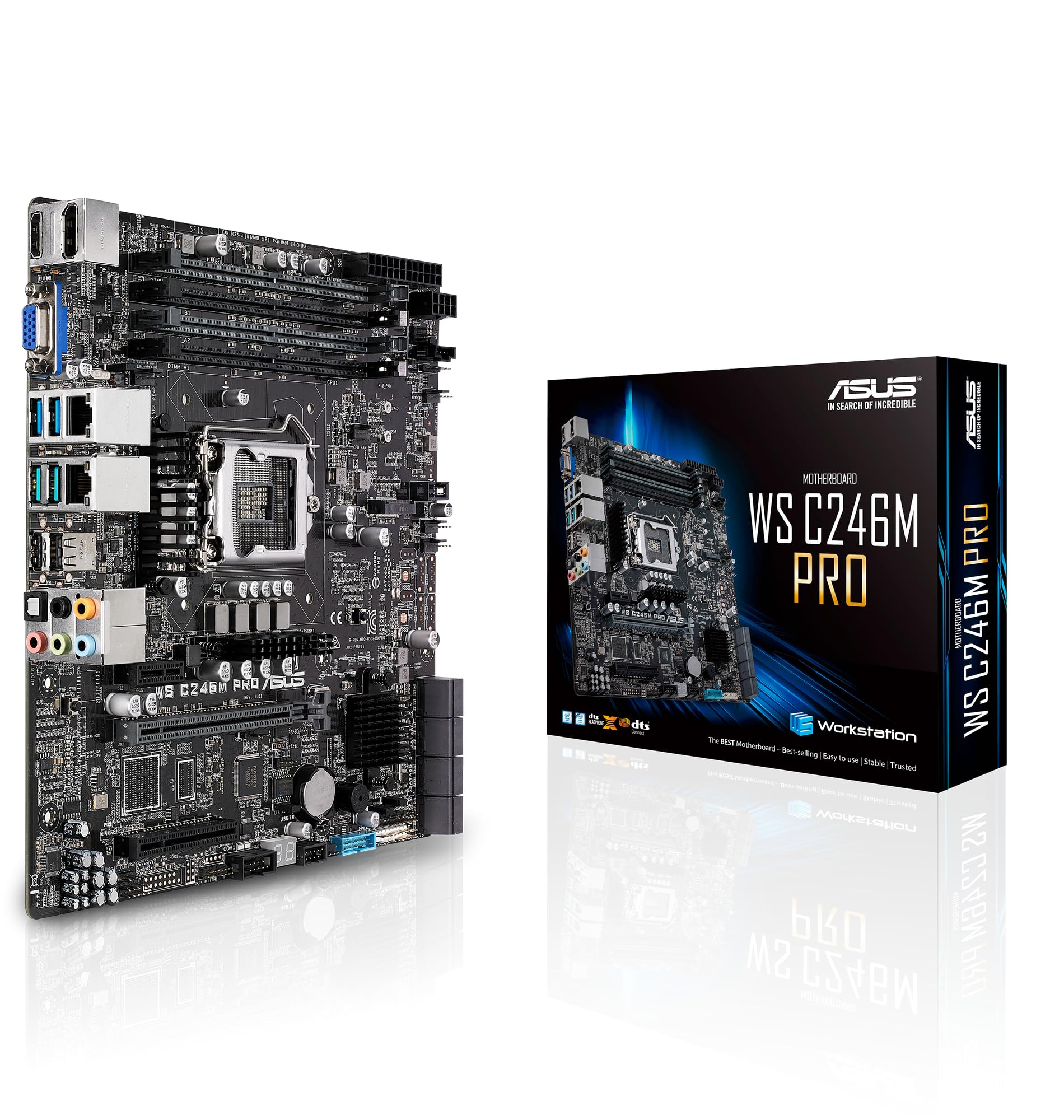 ASUS WS C246M PRO Carte mère workstation Intel C246 LGA 1151 micro-ATX (M.2, 2x LAN, USB 3.1 Gen 2, Intel Xeon CPU, mémoire ECC) Taille unique