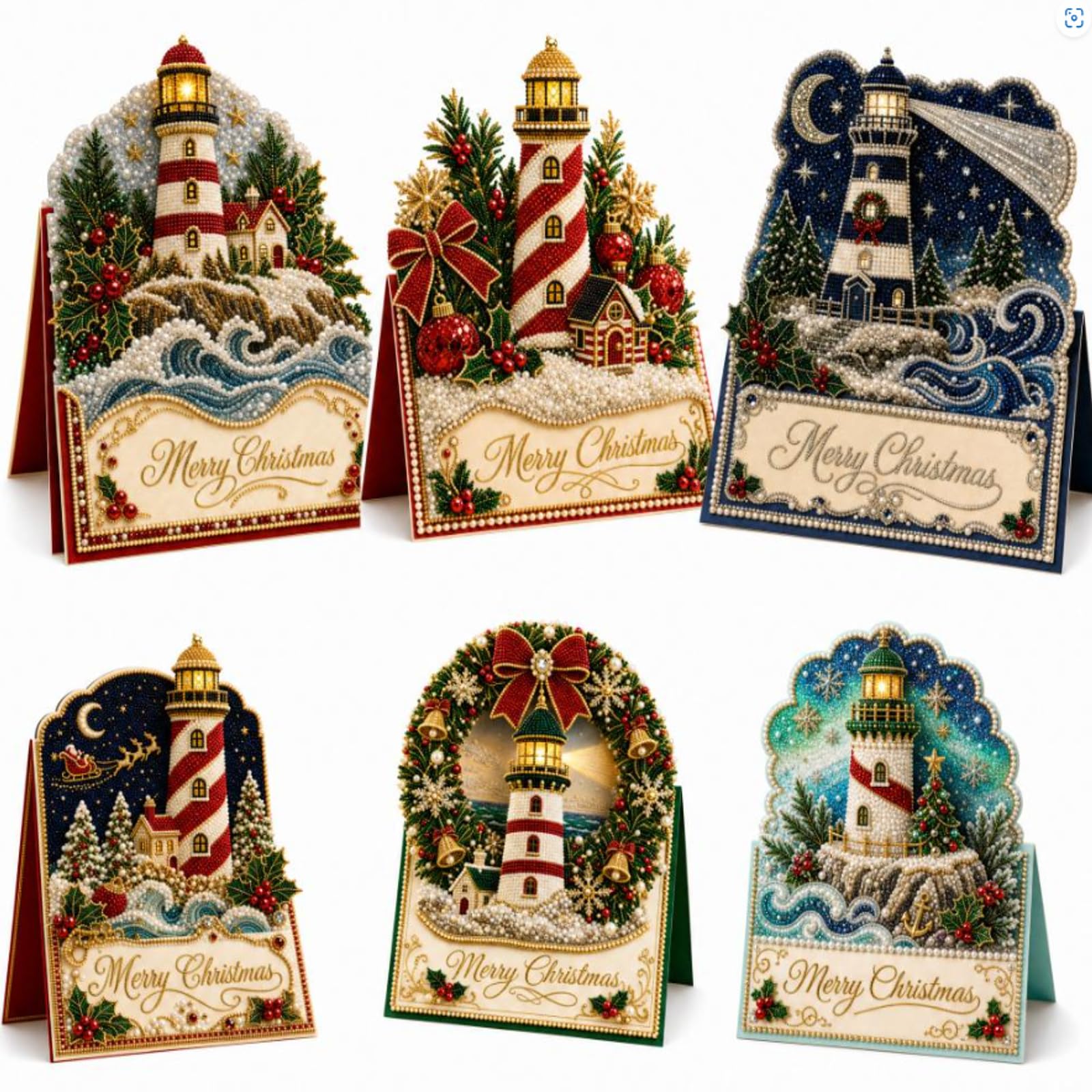 6PCS DIY Christmas Pearl Diamond Art Painting Greeting Cards with Envelope