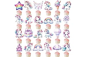 48Pcs Unicorn Cupcake Toppers - Fantasy Birthday Party Starter Kit
