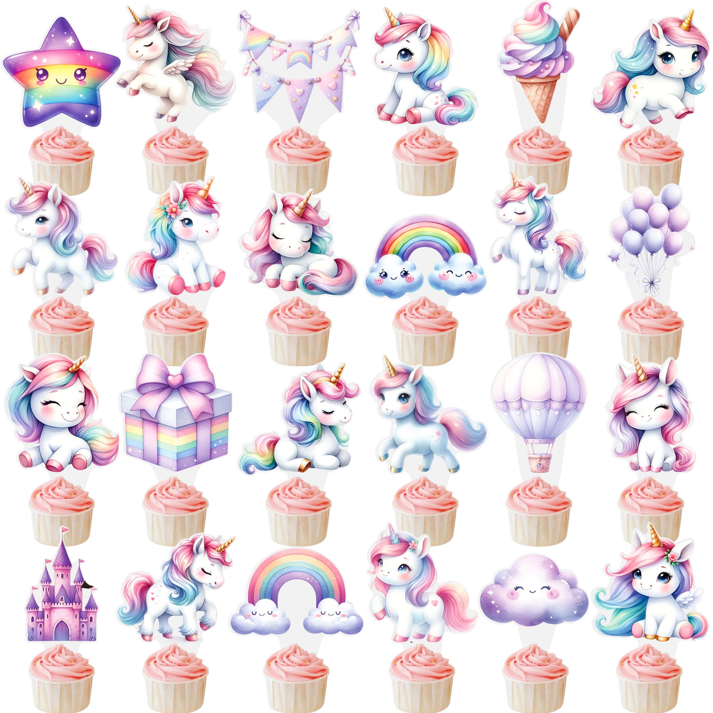 iPartyFun 48pcs Unicorn Theme Cupcake Toppers