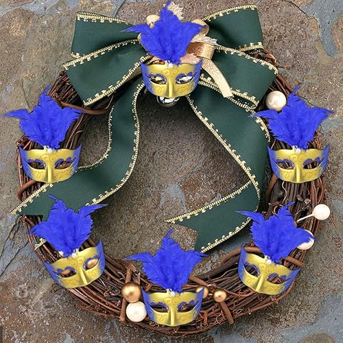 Miniatura 4 de IETANG Mini máscara de plumas de lujo, máscara pequeña para mascarada, Mardi Gras, decoraciones para fiestas, paquete de 12 unidades