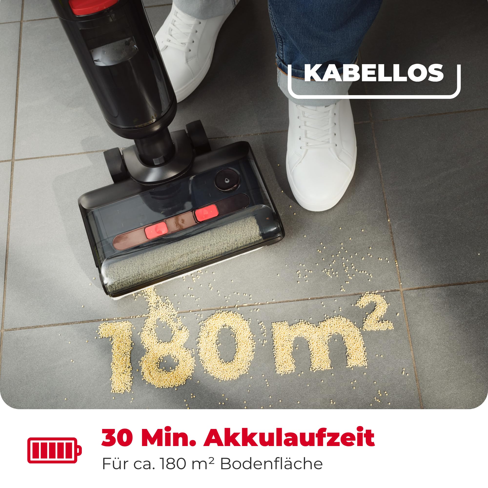 Vileda PureClean S5 Plus - Kabelloser Nass- & Trockensauger mit Zubehör - 3-in-1 Kehren, Saugen & Wischen, 30 Min Akkulaufzeit für 180 m2 Fläche, LED-Anzeige, Schwarz/Silber