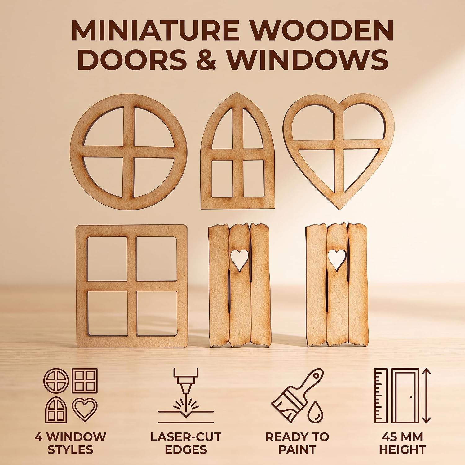 12Pcs Brown Wooden Fairy Garden Door,Blank Doors Fairy House Door and Windows Ornaments Tree Statues for Tree Trunk Yard Decoration Miniature Garden Buildings and Structures