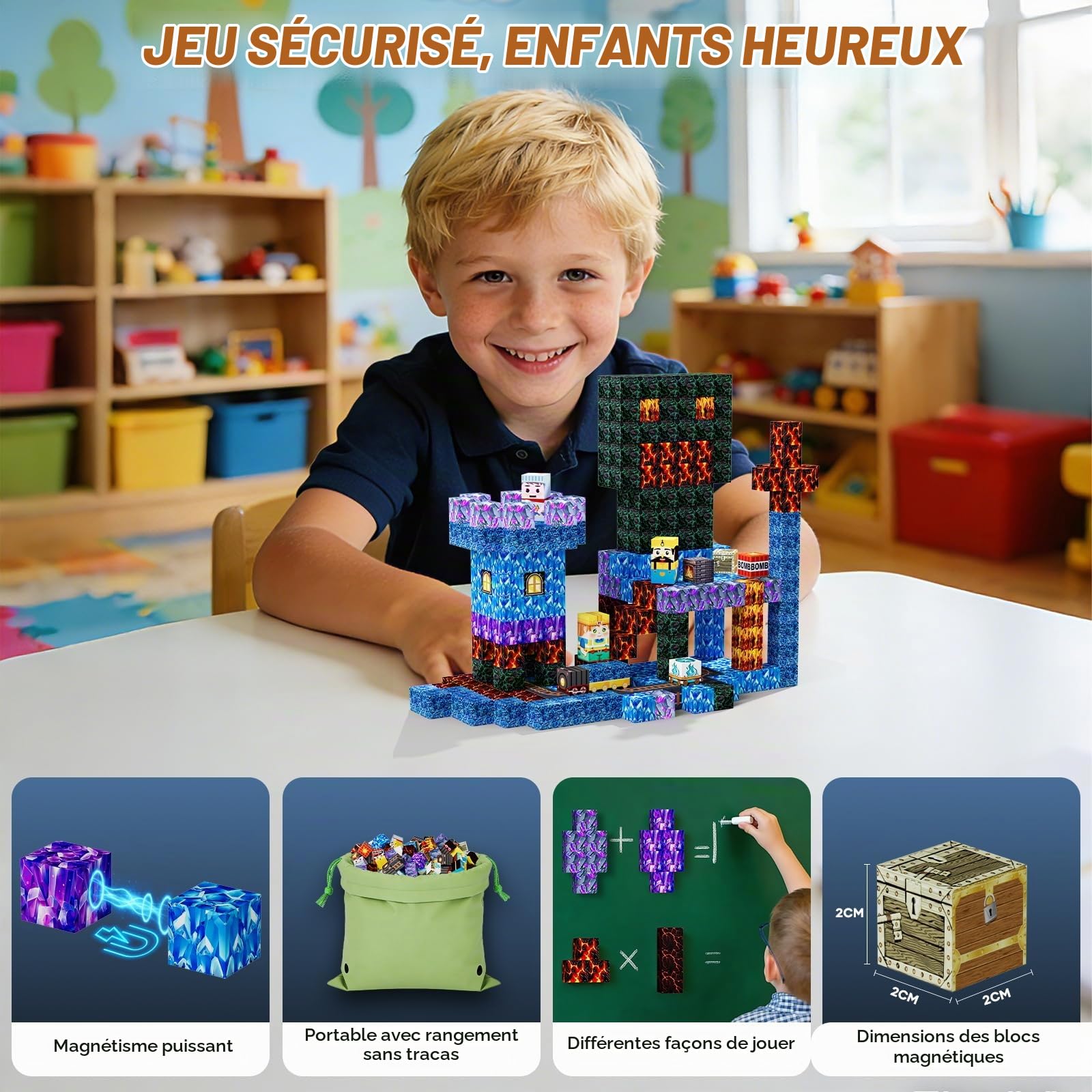 Blocs de Construction Magnétiques 100 Pièces Cubes Magnétiques, Violet