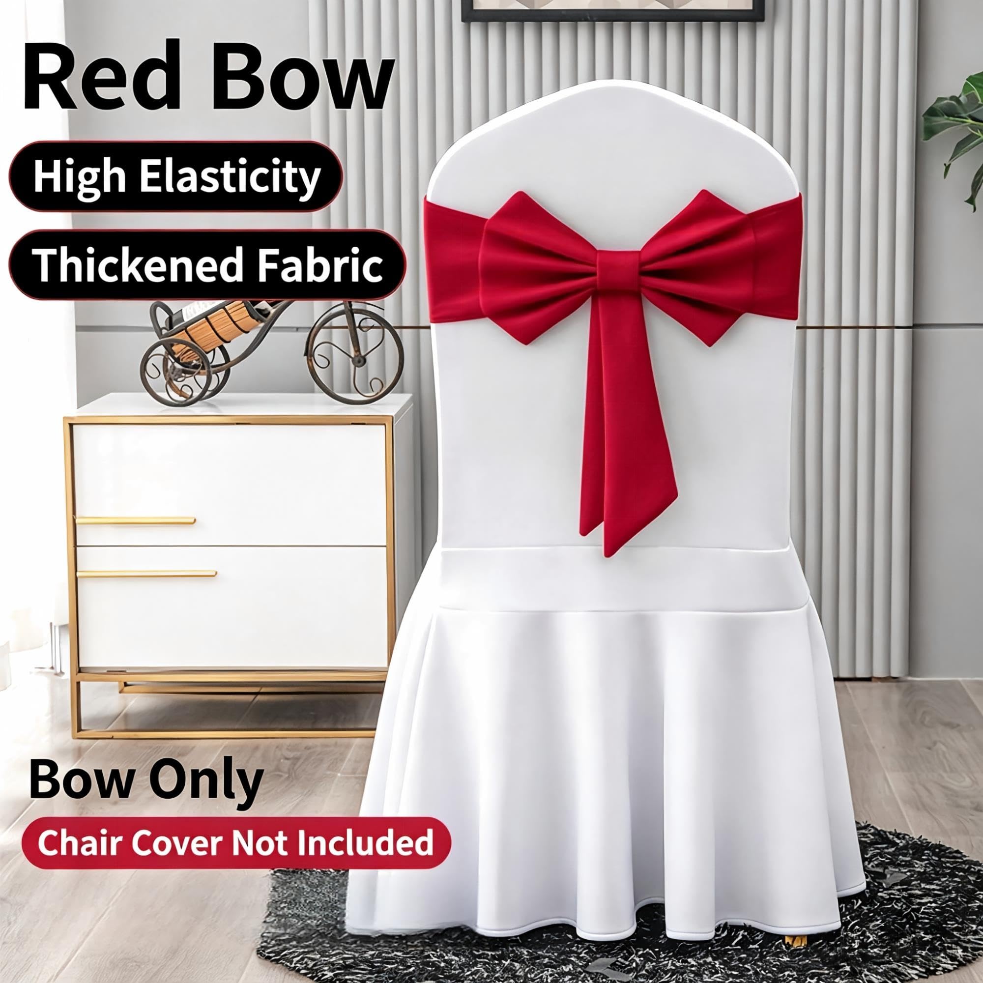 Fascia elastica elastica for sedia con fiocco pre-annodata for decorazioni for banchetti nuziali(Red,100PCS)