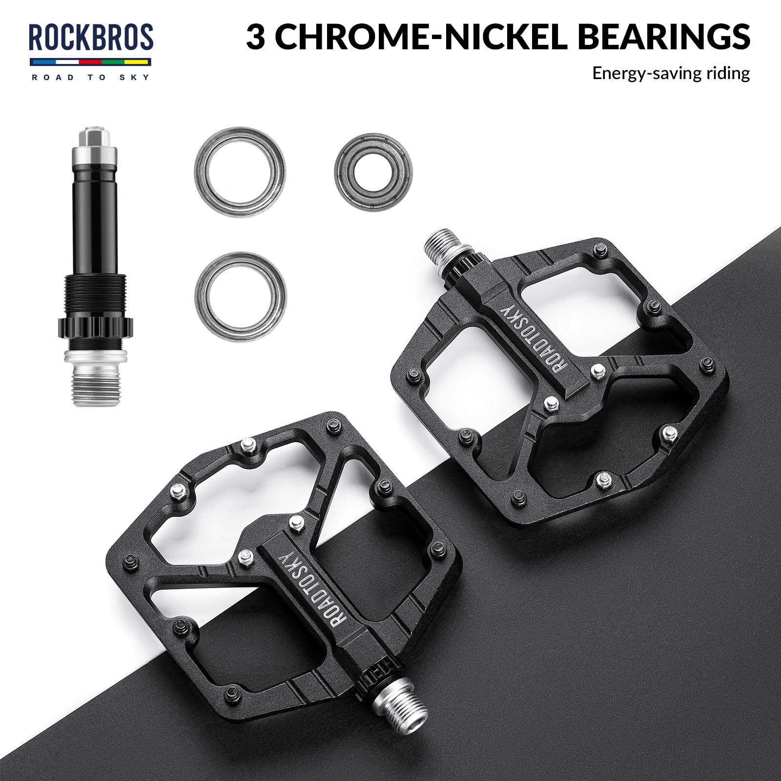 ROCKBROS Road to Sky Fahrradpedale Platform 9/16 Zoll aus Aluminium | Fahrrad Pedale Rutschfest für Rennräder Mountainbikes BMXs E-Bikes