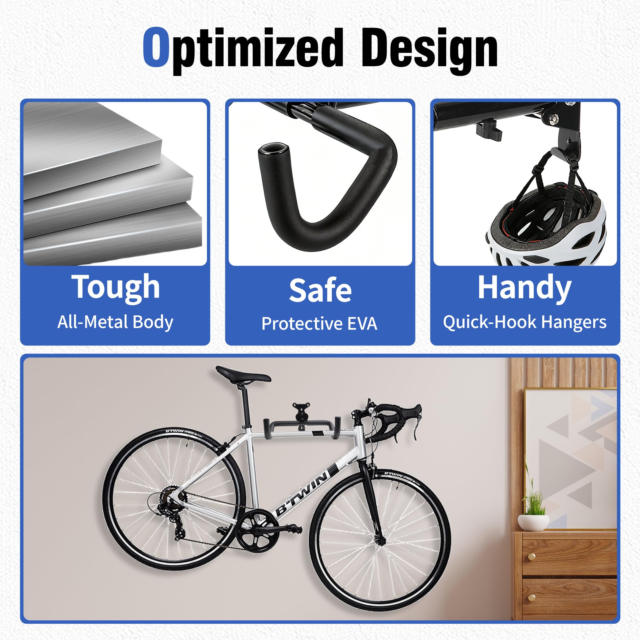 Support Mural Vélo, Porte-Vélo Horizontal pour Garage, Crochet Mural Résistant et Réglable pour Vélos de Route, VTT et Hybrides – Idéal Garage, Appartement et Maison-1 paquet | Rétractable et Pliable
