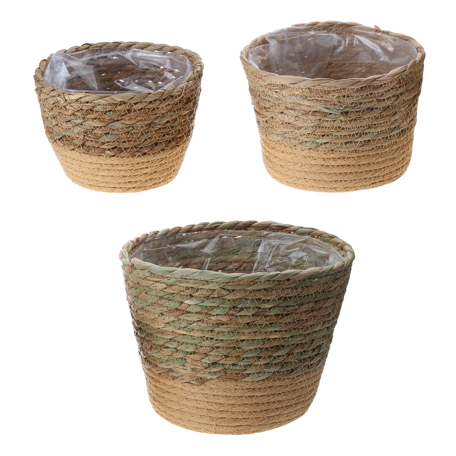 Tsophreniq 3pcs / set Handwoven Storage Baskets Straw Planter Flower Pots Garden Plant for Home Laundry Containers Decoration Storage for Bathroom