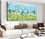 Flowers Canvas Wall Art Wildflowers Canvas Pictures Rustic Botanical Artwork Abstract Watercolor Landscape Painting Artwork for Home Living Room Bedroom Kitchen Office Wall Decor Ready to Hang 100L x 50W cm
