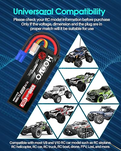 Miniatura 8 de HOOVO Batería Lipo 3S 11.1V 6500mAh 120C RC Lipo Baterías Caso rígido EC5 Plug Compatible con vehículos a escala 18 110 RC Autos Camiones Truggy