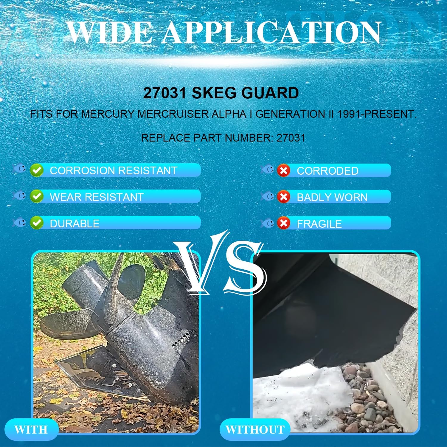27031 Stainless Steel Skeg Guard Fix Damaged Skeg Fits for Mercury Mercruiser Alpha I Generation II 1991-Present