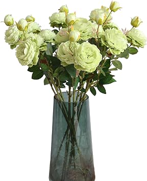 Artificial Flower 12pcs 24 Silk Peony Long Stem with 2 Blossoms and 1 Bud Faux Flower for Wedding Bridal Bouquet Bridesmaid Home Decor Office Baby Shower CenterpieceGreen