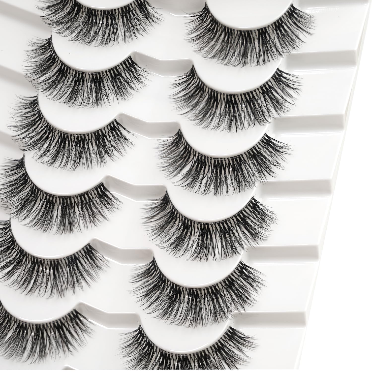 3D Clear Band False EyeLashes Soft Faux Mink Lashes Wispy Fluffy Eyelashes Natural Cat Eye Short Reusable 7 works Happy Heartbeat (No.198) - Image 2