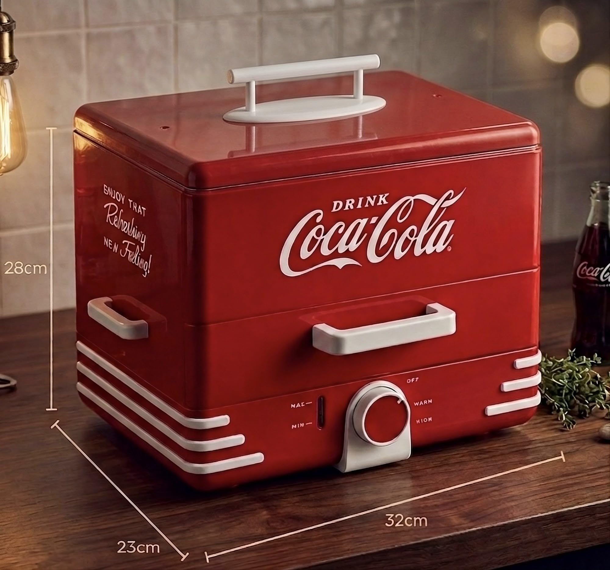Salco Coca-Cola Retro Hot Dog Maker | Dampfgarer & Brötchenwärmer im American Diner Stil | Kapazität für 24 Würstchen & 12 Buns | Ideal für Partys, Kindergeburtstage & Home-Cinema (Rot)