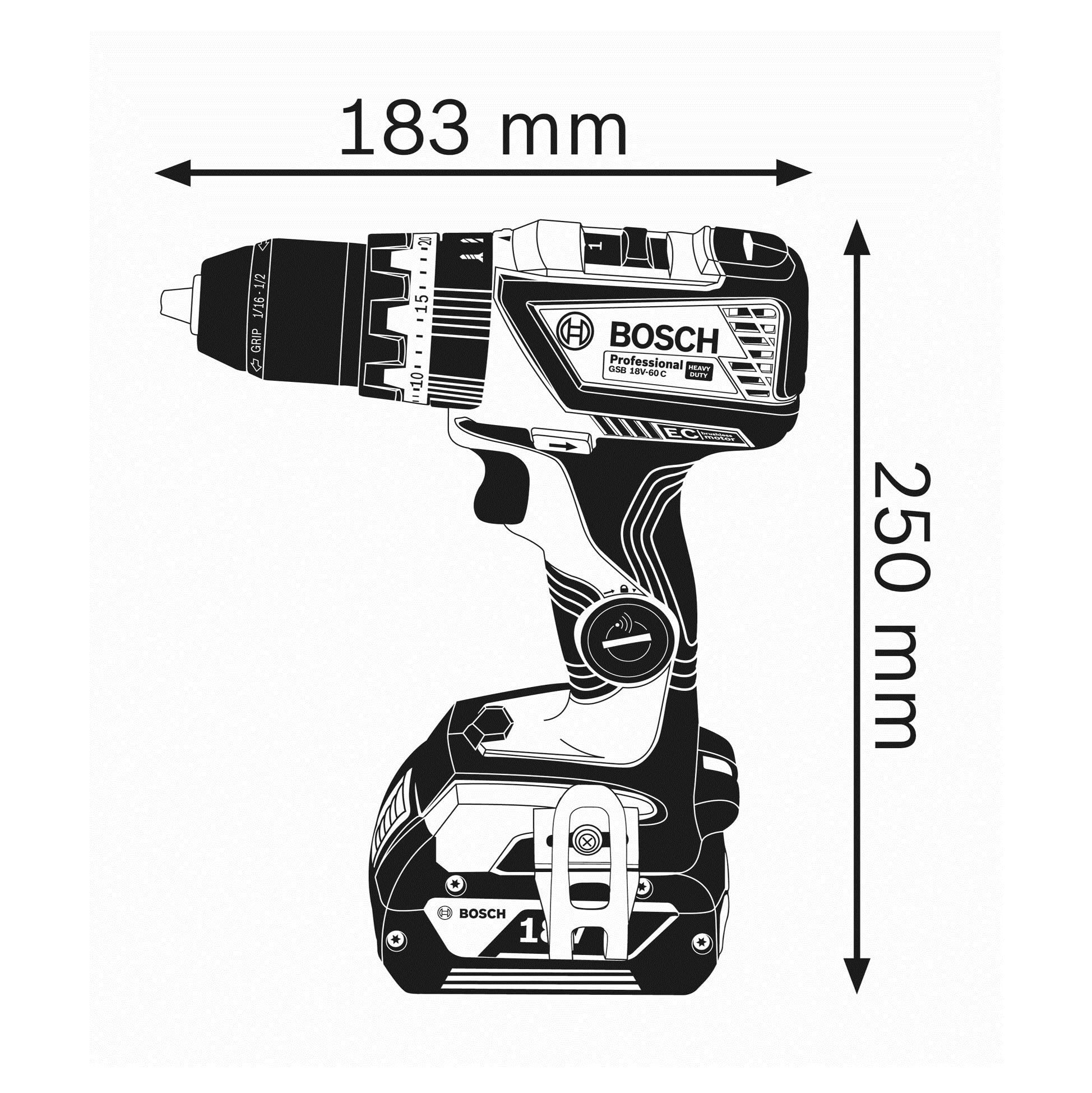 Bosch Professional 06019G2102 Trapano con Percussione Li-Ion GSB 18V-60 C Solo, Carton, 18 V