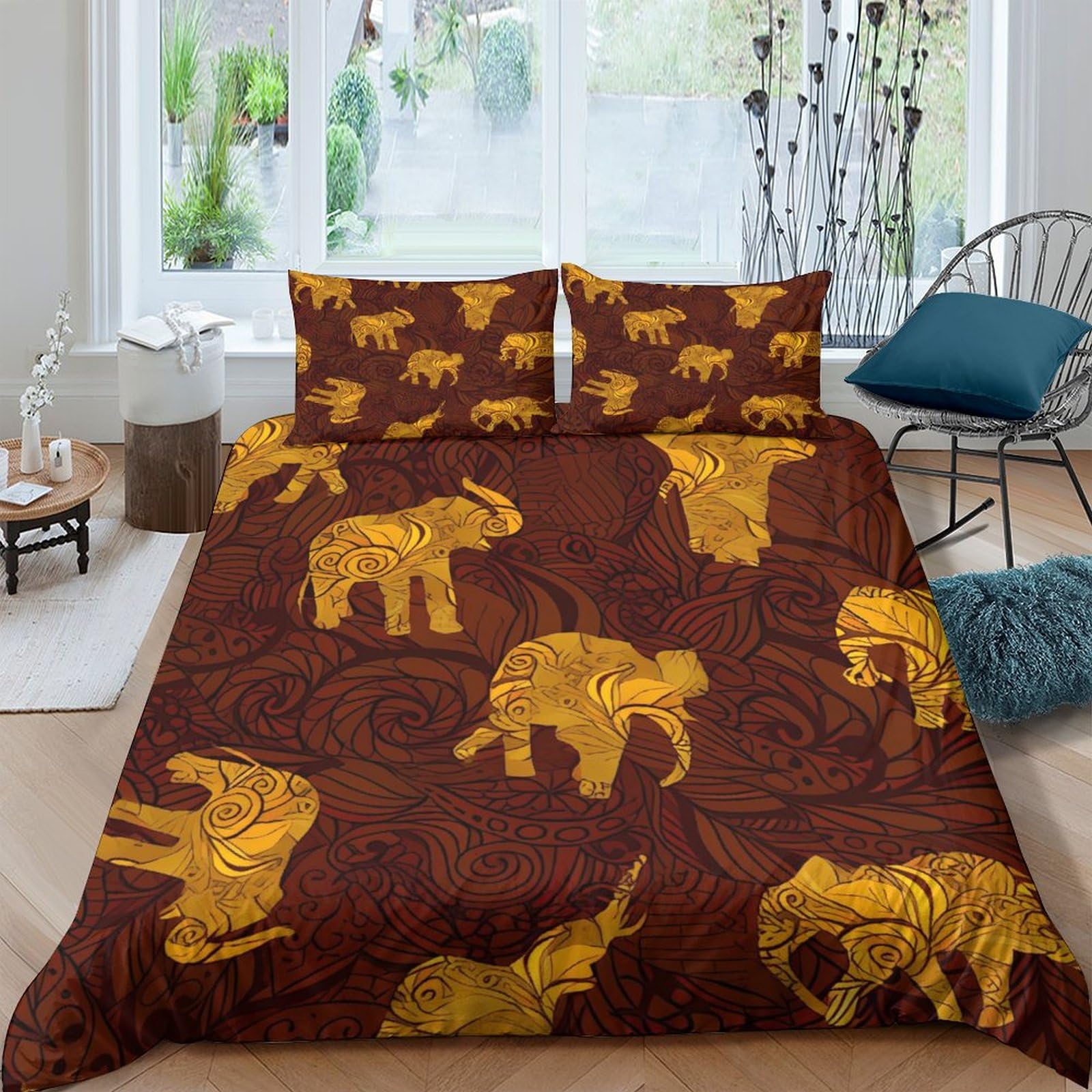 Housse de couette éléphant 3D King 220x240 cm en microfibre avec 2 taies d'oreiller