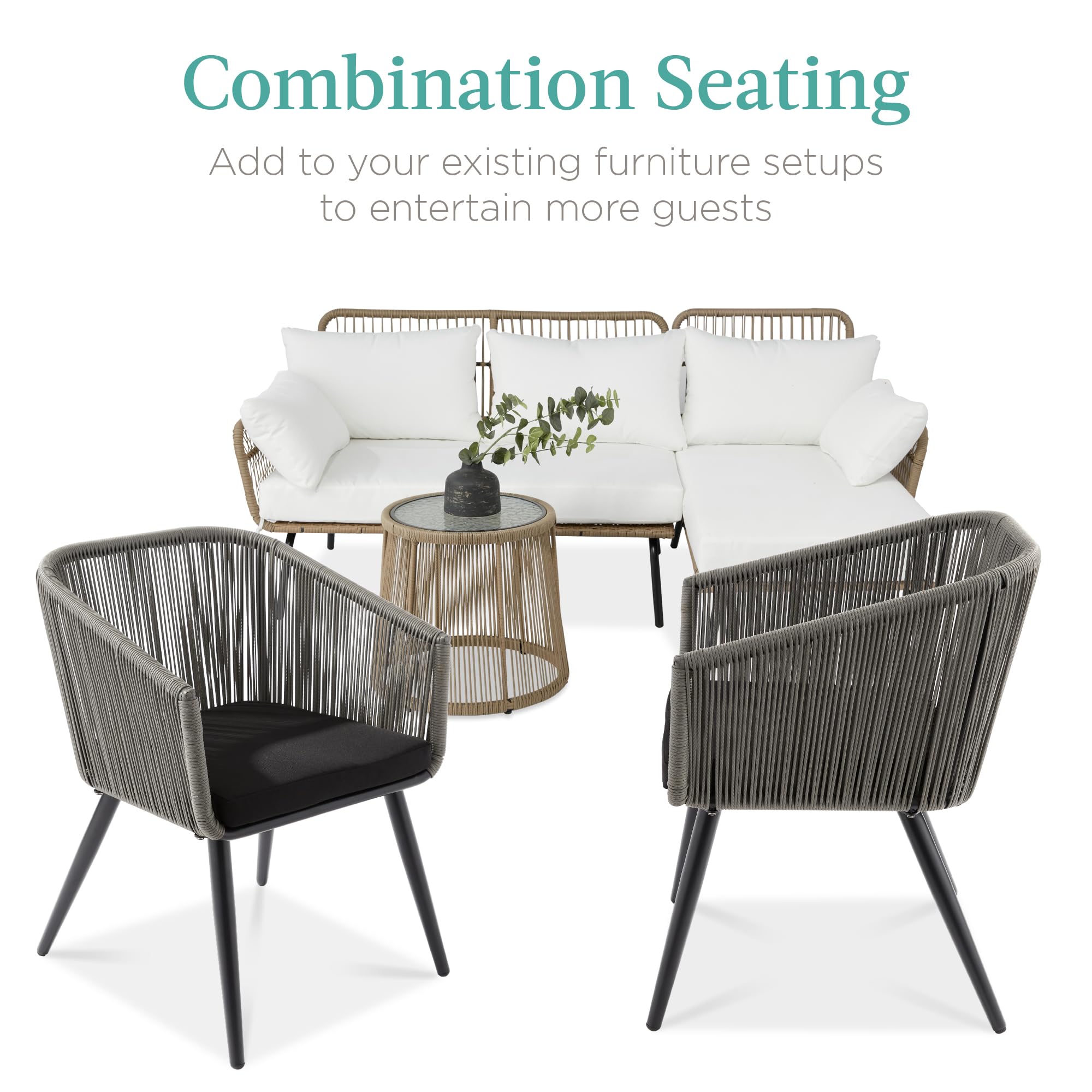 Juego de 2 sillas de comedor de patio, juego de asientos al aire libre para patio trasero, piscina, balcón, uso interior con diseño de mimbre tejido, capacidad de peso de 250 6