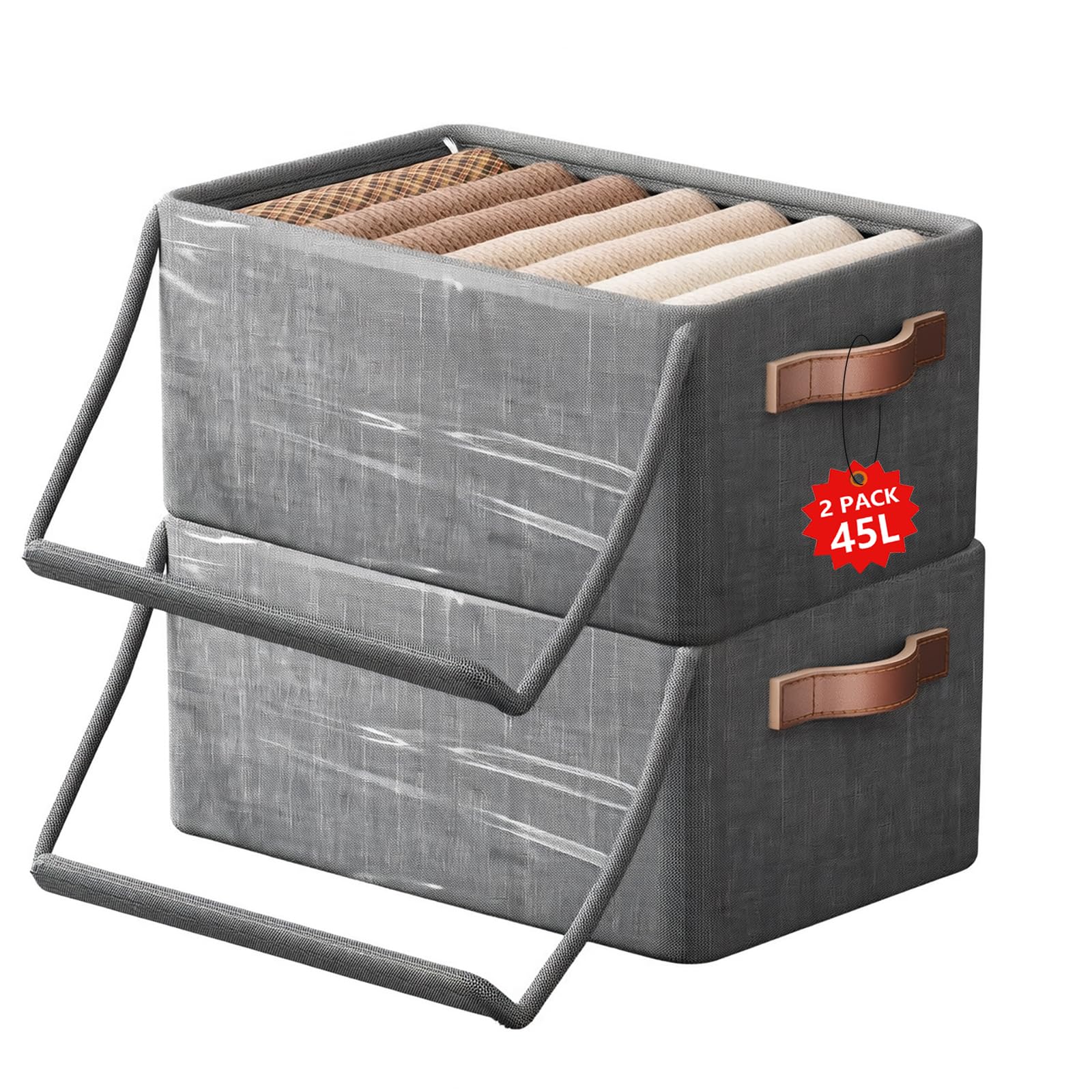 2 Pezzi Scatole con Coperchio per Vestiti, Scatola Armadio, Tessuto Scatoloni per Trasloco, Contenitori Sottoletto Armadi Organizer, Biancheria da Letto Camera Abiti Portaoggetti Salvaspazio Scarpe