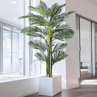 Artificial Palm Tree 7FT - Tall Fake Palm Tree with 29 Lifelike Leaves & Realistic Trunks, 84" Large Faux Tropical Floor Plant for Home Office Living Room Poolside Hotel Mall Indoor Outdoor Decor